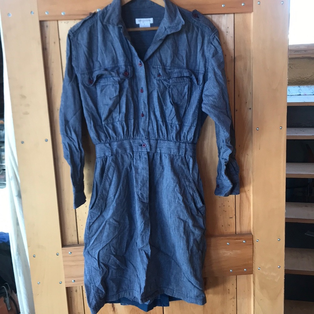 Vintage shirt dress. Blue and white pinstripe.